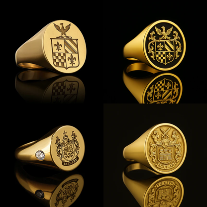 Personalized Gold Plated Coat of Arms Signet Ring