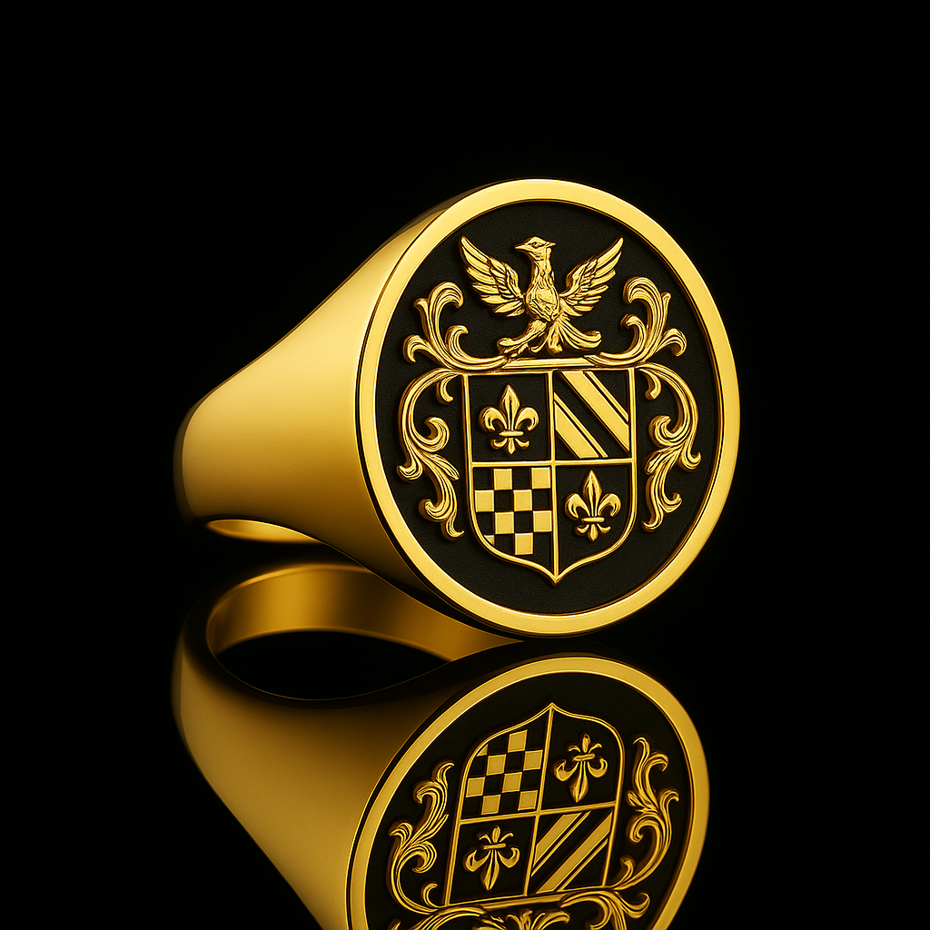 Personalized Gold Plated Coat of Arms Signet Ring