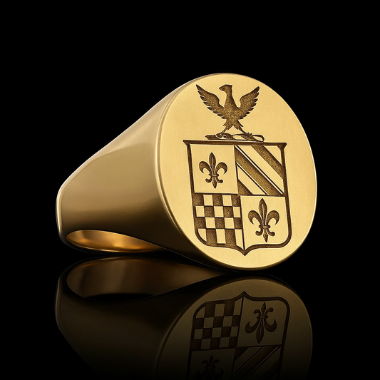 Personalized Gold Plated Coat of Arms Signet Ring