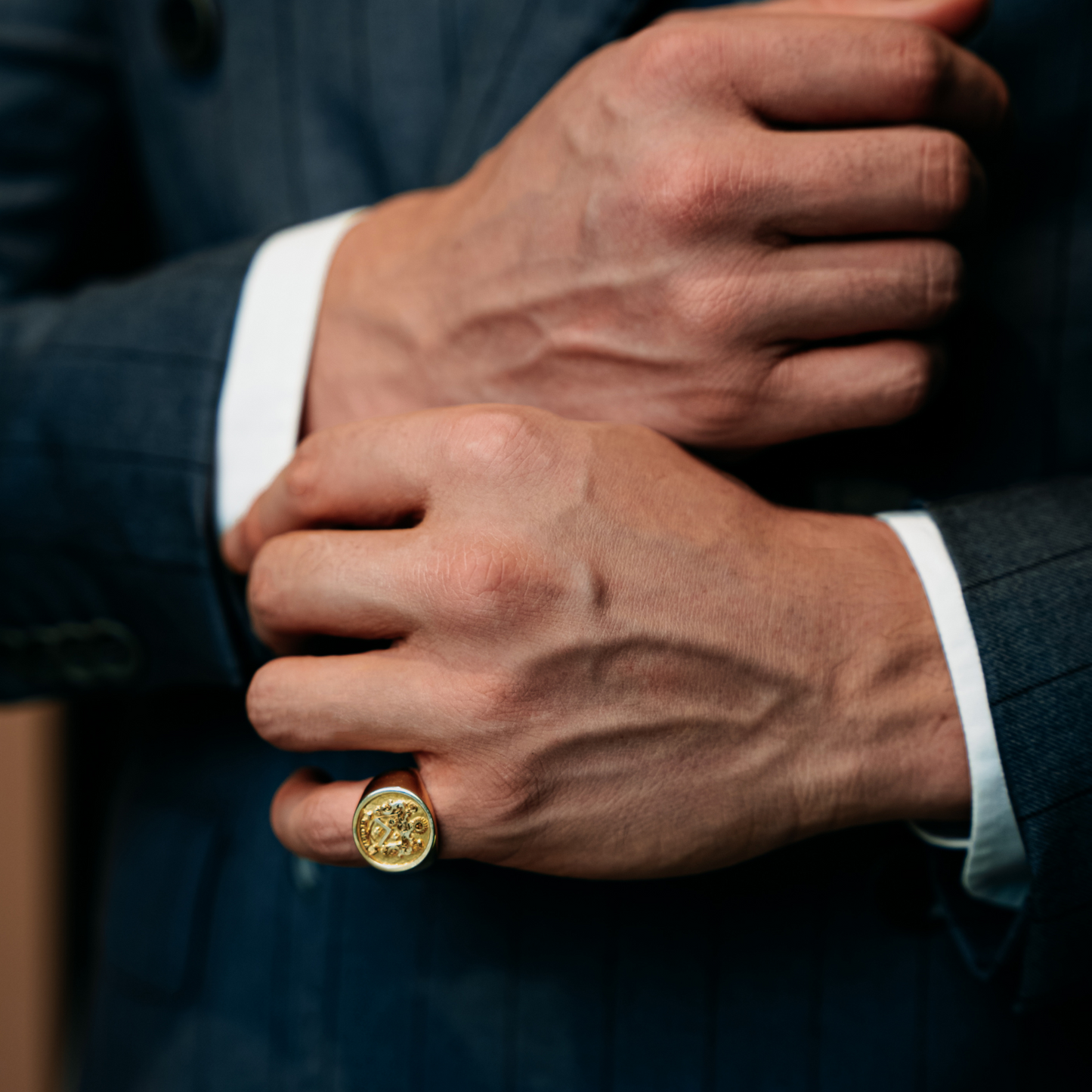 Personalized Gold Plated Coat of Arms Signet Ring